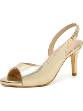 Women's Gold Pu Peep Open Toe Heel Pumps Comfortable Slip On Party Dress Shoes
